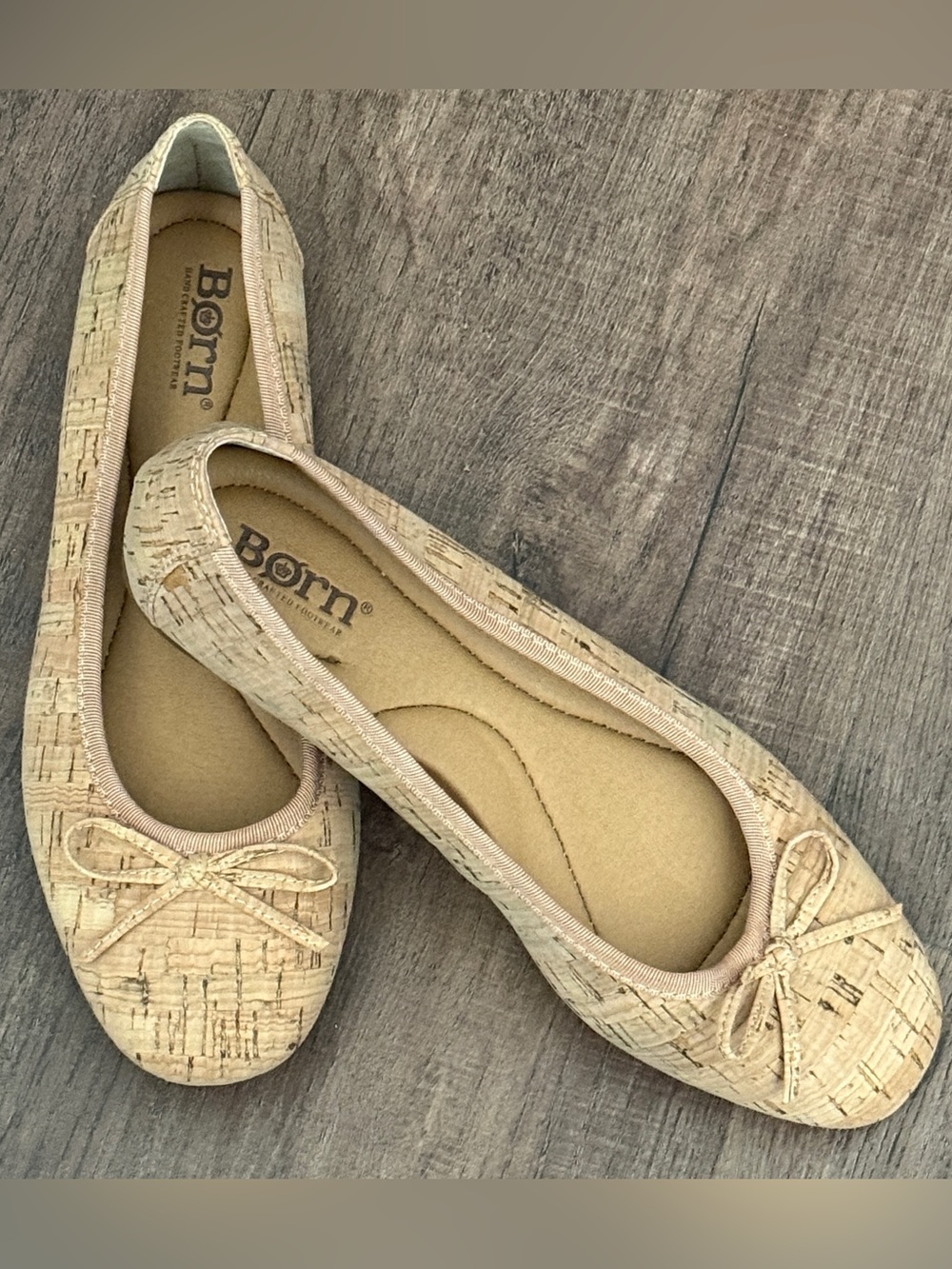 Born Neutral Cork-Style Ballet Flats with Bow Detail